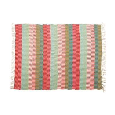 Hello Honey® Multicolor Woven Recycled Cotton Blend Striped Throw with Tassels