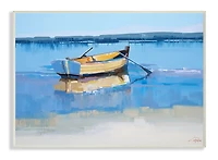 Stupell Industries Row Boat on Blue Coastal Shore Beach Landscape Wood Wall Plaque