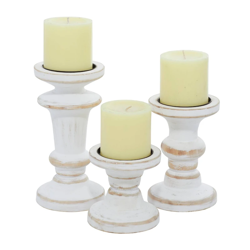 White Wood Farmhouse Candle Holder Set