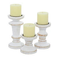 White Wood Farmhouse Candle Holder Set