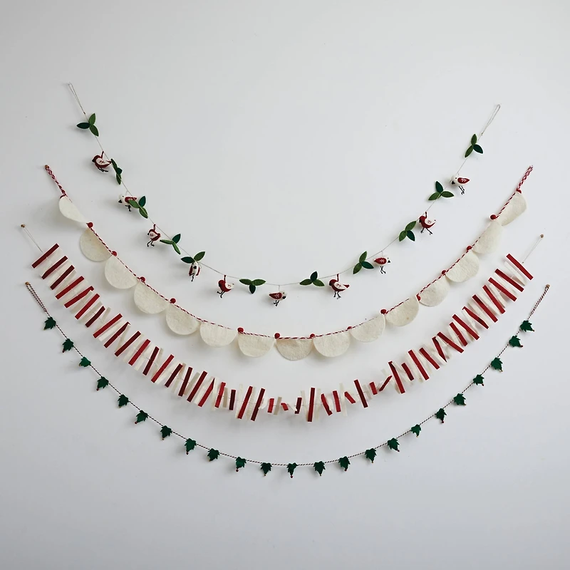 Hello Honey® 6ft. Handmade Wool Felt Green Leaves with Red & Gold Jingle Bells Garland