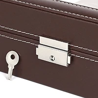 NEX™ 12" 8-Slot Brown Lockable Artificial Leather Watch Case Organizer