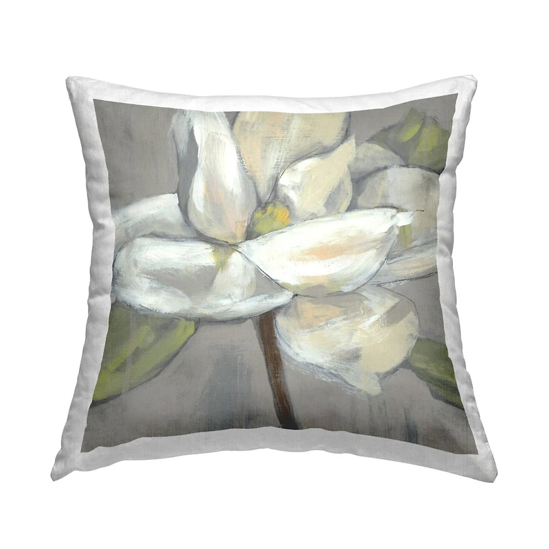 Stupell Industries Magnolia Flower Petals Grey Green Painting Throw Pillow 18" x 18"