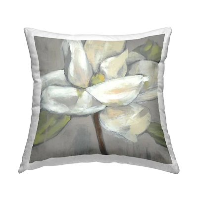Stupell Industries Magnolia Flower Petals Grey Green Painting Throw Pillow 18" x 18"