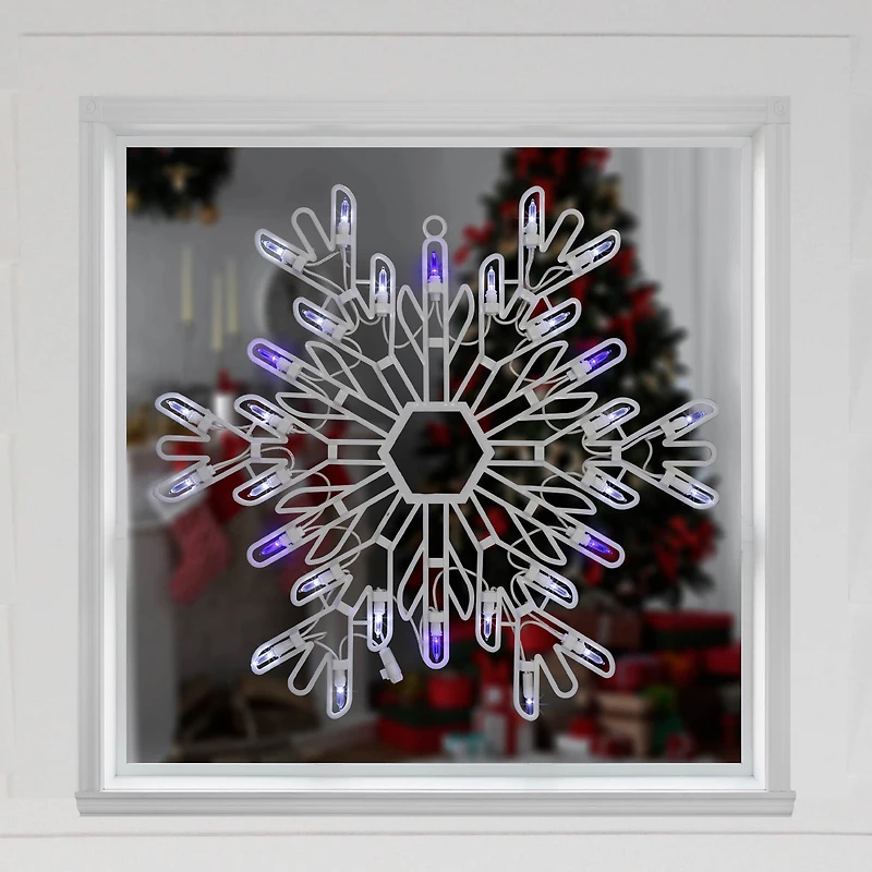15" LED Pure White & Blue Snowflake Christmas Window Silhouette Décor