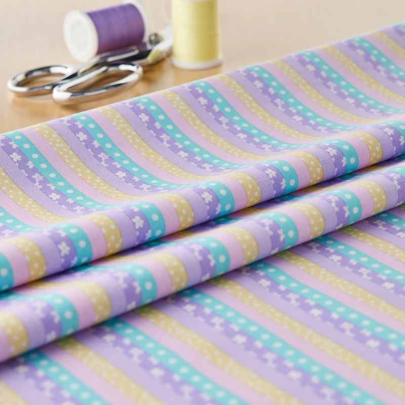 Fabric Traditions Purple Flower Stripe Cotton Fabric