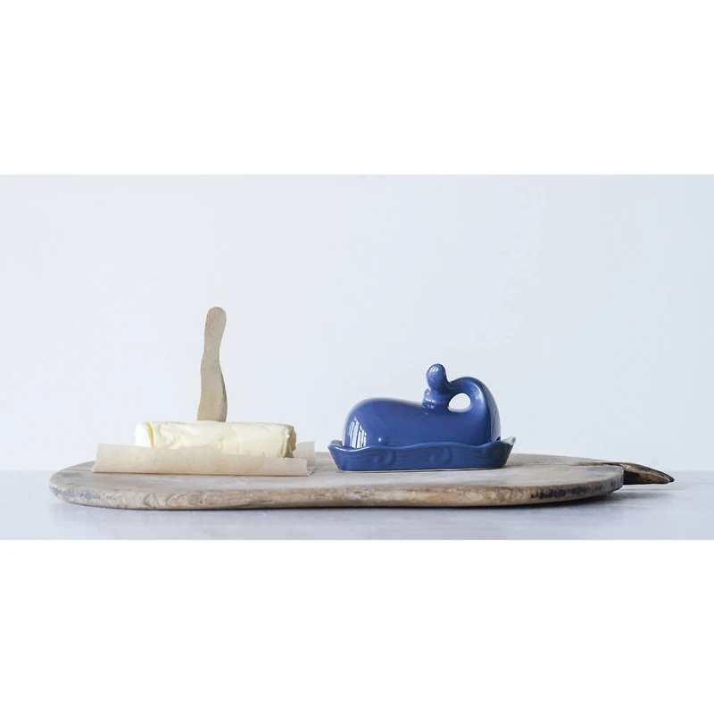 Hello Honey® 7" Dark Blue Whale Shaped Butter Dish with Lid