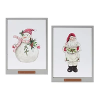 Framed Santa & Snowman Wall Art Set