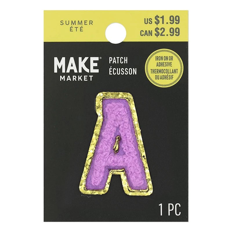 Mini Lavender Chenille Letter Iron On & Adhesive Patch by Make Market