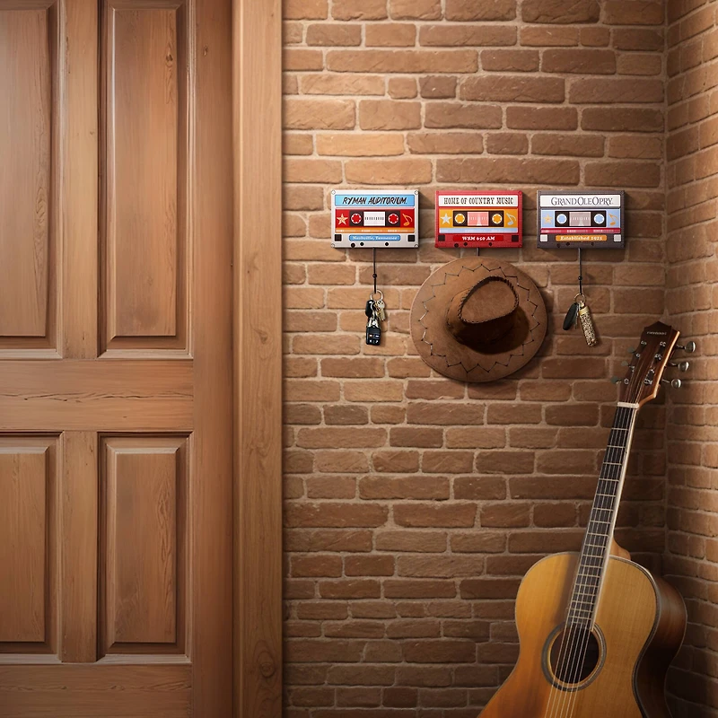 American Art Decor Grand Ole Opry Wooden Cassette Tape Wall Hook Set of 3 - 4" H x 6" L