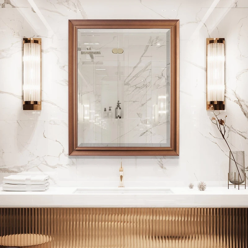 Antique Gold Classic Frame Rectangular Beveled Wall Mirror - 26" x 32"