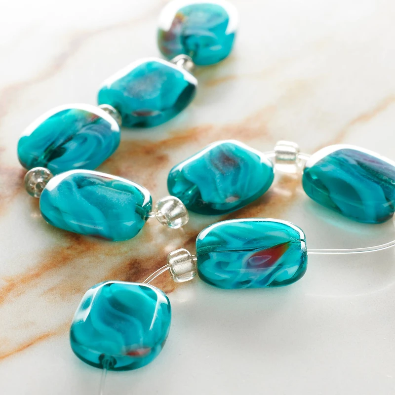 Aqua Swirl Glass Rectangle Beads, 14mm by Bead Landing™