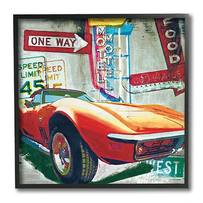 Stupell Industries Vibrant Sports Car Road Sign Pop Art Collage, 12" x 12"