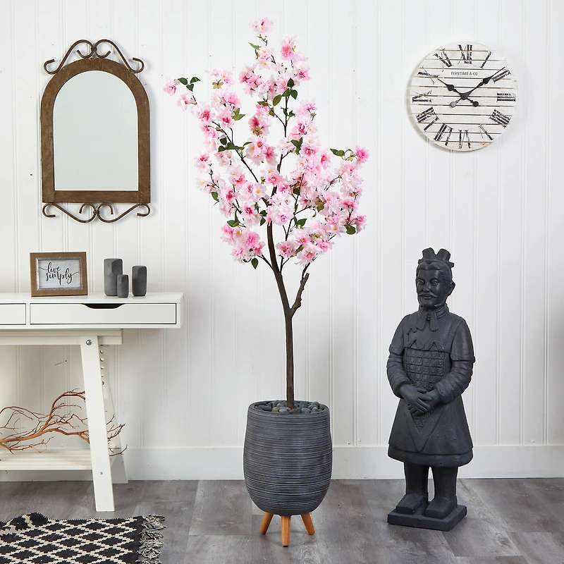 6ft. Cherry Blossom Artificial Tree in Gray Planter with Stand