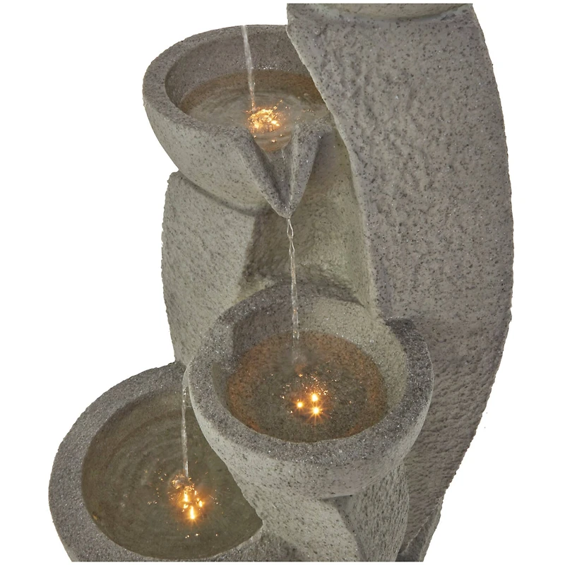 43.5" Gray Fiberglass 4-Tier Fountain with LED Light