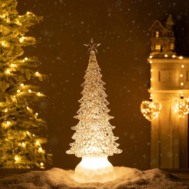 Glitzhome® 18.5" Lighted Acrylic Rotating Christmas Table Tree