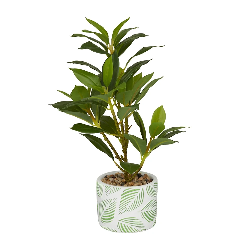 16" Potted White PVC Coastal Evergreen Artificial Foliage