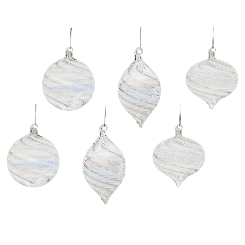 Iridescent Swirl Glass Ornaments Set