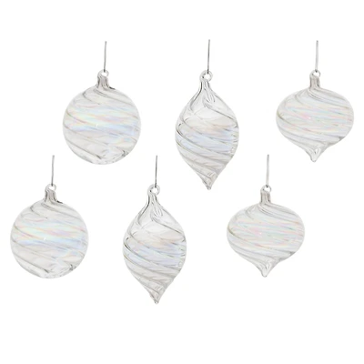 Iridescent Swirl Glass Ornaments Set