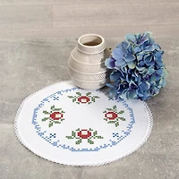 Leisure Arts® White Round Primrose Cross Stitch Doily