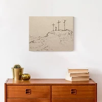 Crosses On Hill Sketch 1 11" x 14" Canvas Wall Art