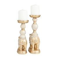 Set of 2 Gold Polystone Traditional Candle Holders, 13" x 6" x 4"