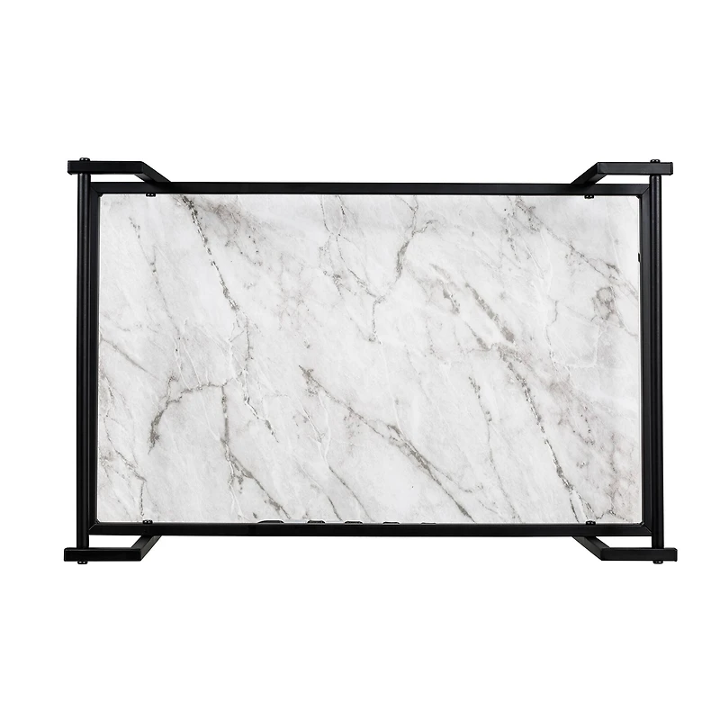 Honey Can Do 2-Tier Black & White Faux Marble Rolling Bar & Serving Cart