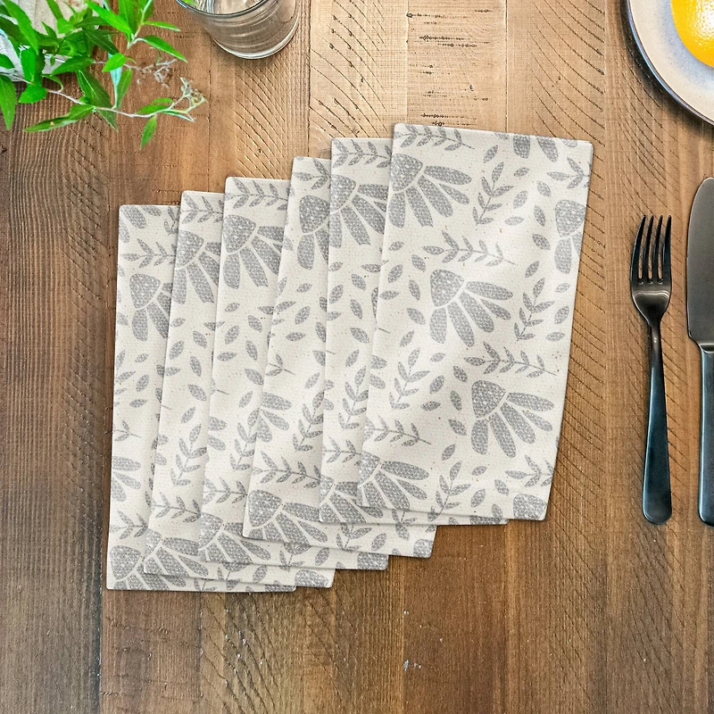 Simple Gray Florals 10" x 10" Cotton Twill Napkin