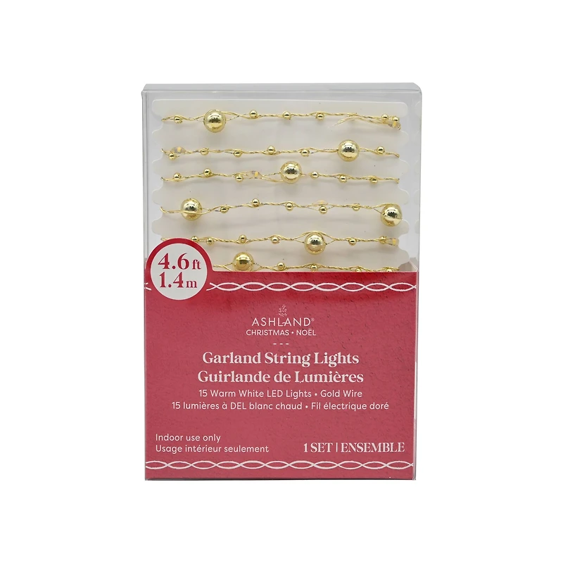 15ct. Warm White LED Gold Bead Garland String Lights by Ashland®