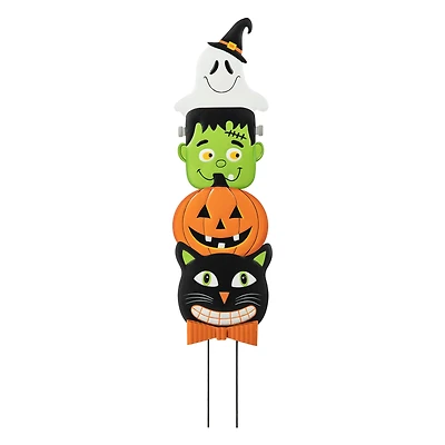 Glitzhome® 3.5ft. Halloween Metal Stacked Ghost, Frankenstein, Black Cat and Pumpkin Yard Stake