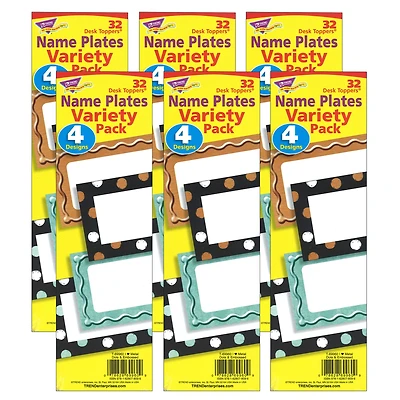 Trend Enterprises® I Heart Metal™ Dots & Embossed Desk Toppers® Name Plates Variety Pack, 6 Packs of 32