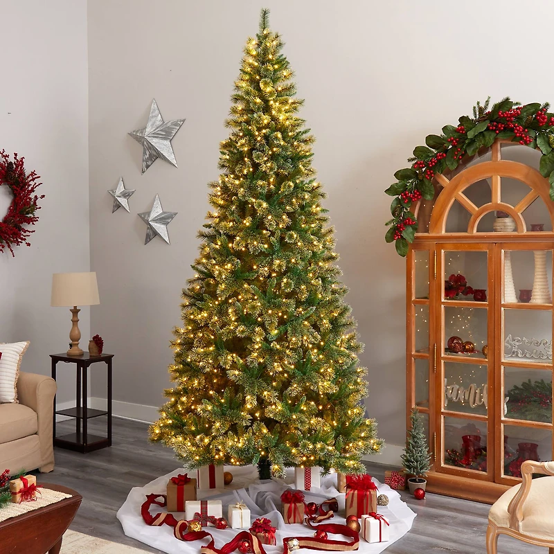 10ft. Pre-Lit Wisconsin Snow Tip Pine Artificial Christmas Tree, Clear LED Lights