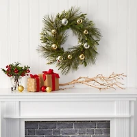 26" Sparkling Pine Wreath with Ornaments