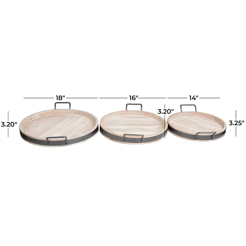 Round Wood Decorative Nesting Tray Set