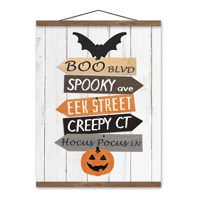 Halloween Street Names Teak Hanging Canvas