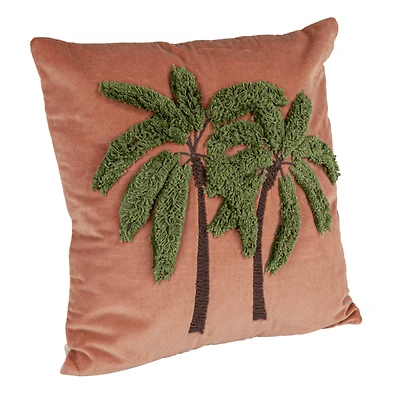 Hello Honey® Pink Tropical Palm Tree Embroidered Velvet Pillow