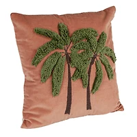 Hello Honey® Pink Tropical Palm Tree Embroidered Velvet Pillow