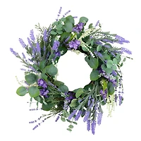 24" Purple & White Spring Lavender & Eucalyptus Floral Wreath