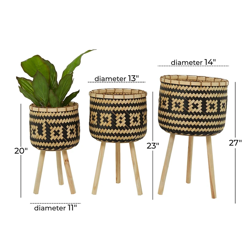 Brown Bamboo Bohemian Planter, Set of 3" 27", 23", 20"