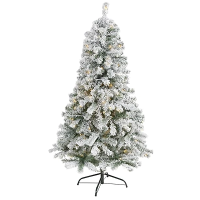5ft. Pre-Lit Flocked Rock Springs Spruce Artificial Christmas Tree with Clear LED Lights
