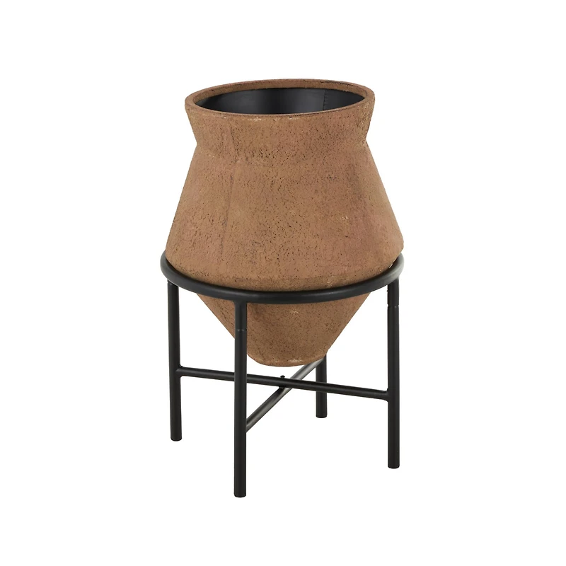 20" Brown Wide Metal Vase with Black Stand