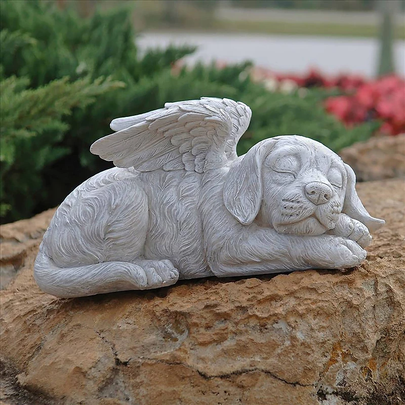 Design Toscano 10" Antique Stone Dog Memorial Angel Statue