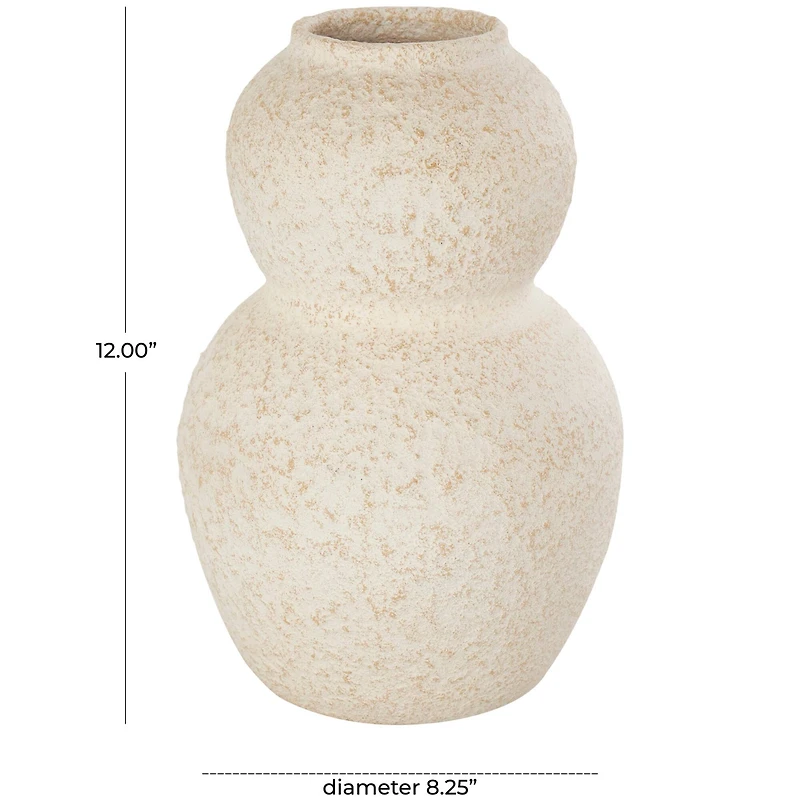 12" Cream Ceramic Hourglass Textured Vase