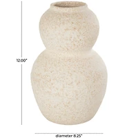 12" Cream Ceramic Hourglass Textured Vase