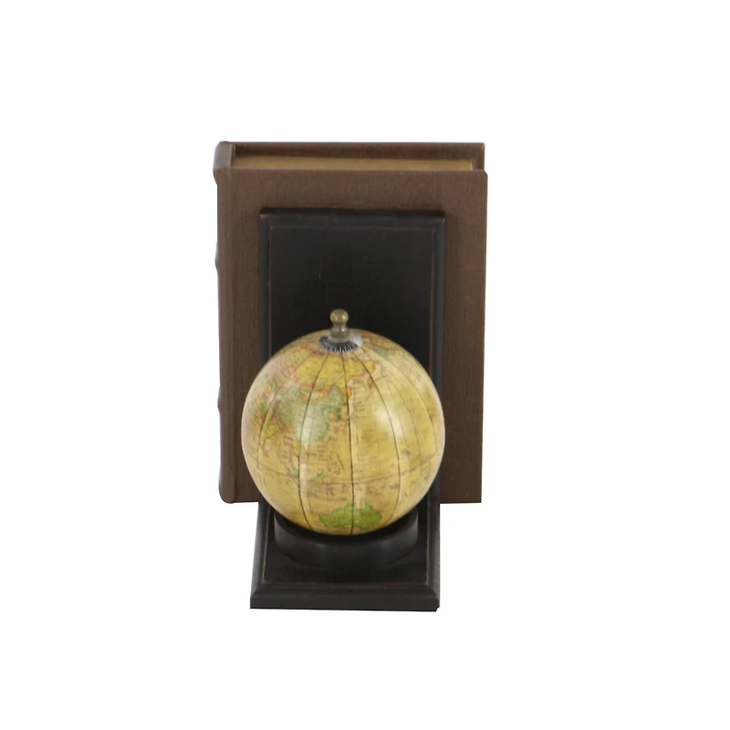 8" Rustic Brown Wood Globe Bookends