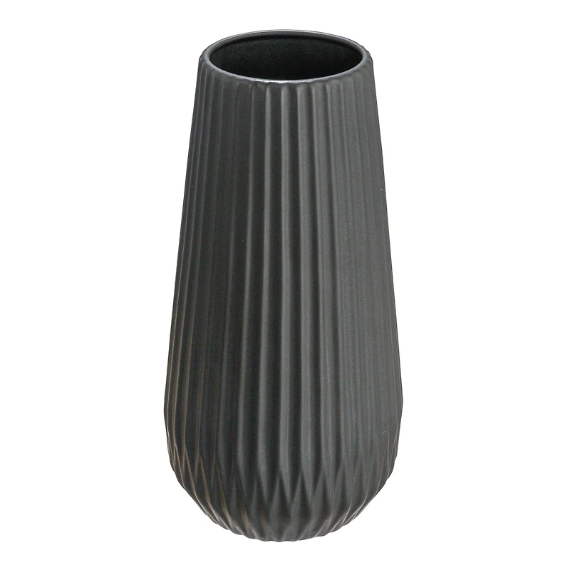 Hello Honey® 11.5" Matte Black Round Stoneware Fluted Vase with Embossed Lines