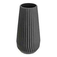 Hello Honey® 11.5" Matte Black Round Stoneware Fluted Vase with Embossed Lines