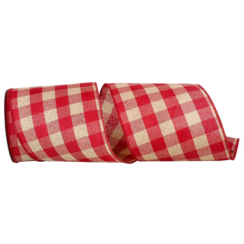 Reliant 4" x 10yd. Wired Red Tea Dye Gingham Ribbon