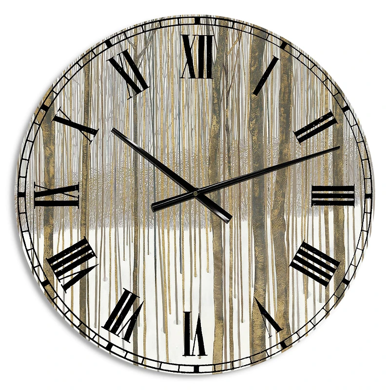 Designart 'Forest In Winter Gold Lodge Wall Clock