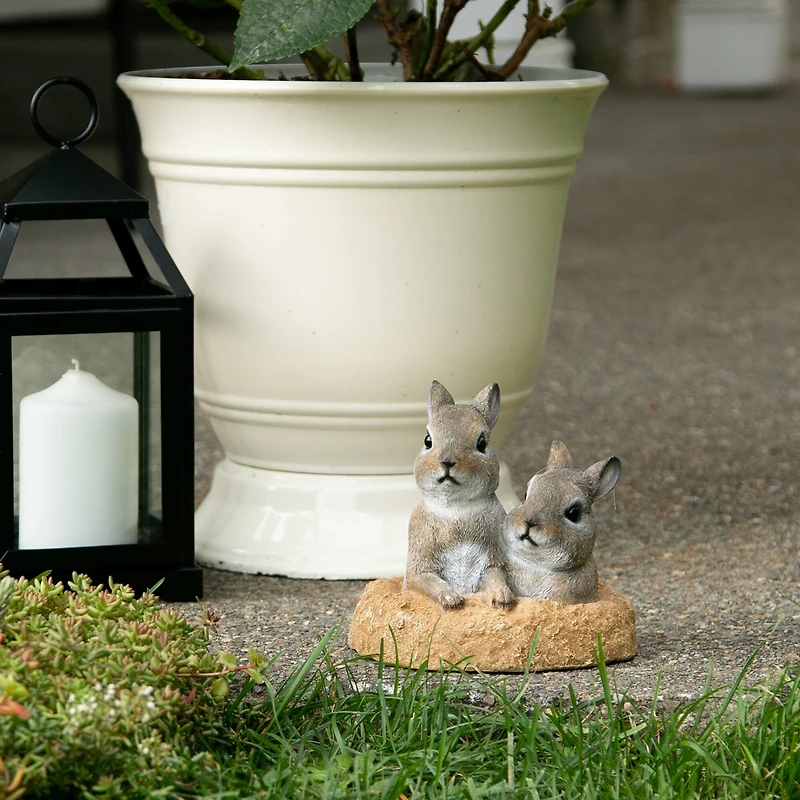 6.5" Peek-A-Boo Garden Bunnies Statue